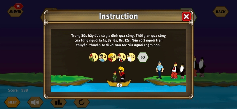 Câu 4: Đưa gia đình 5 người qua sông