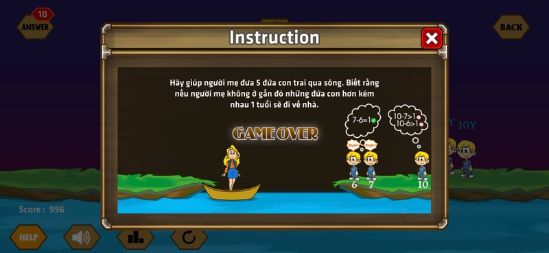 Câu 2: Đưa 5 đứa con qua sông
