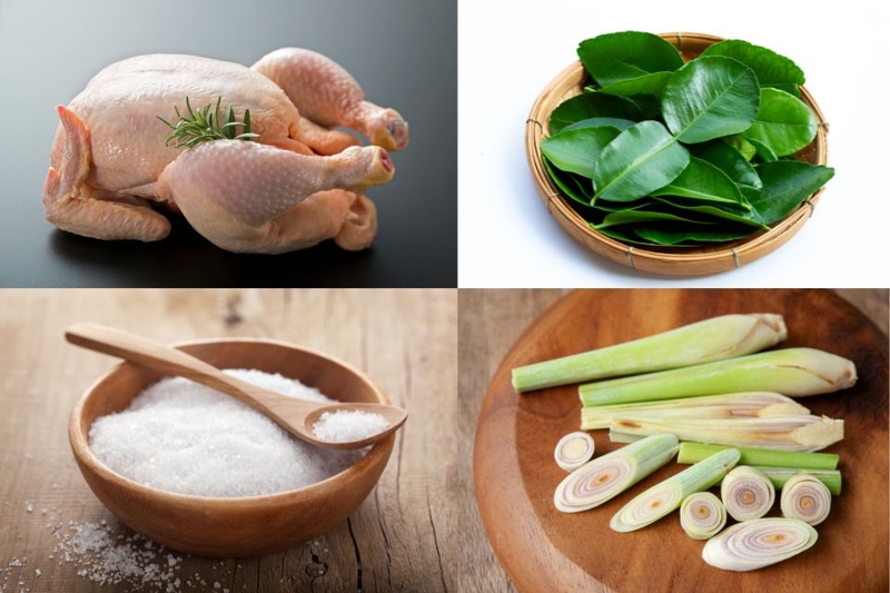 nguyên liệu món gà hấp lá trúc