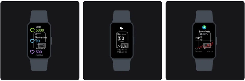 Galaxy Fit 4 hiển thị số bước chân, điểm giấc ngủ và mức độ căng thẳng để tiện theo dõi.