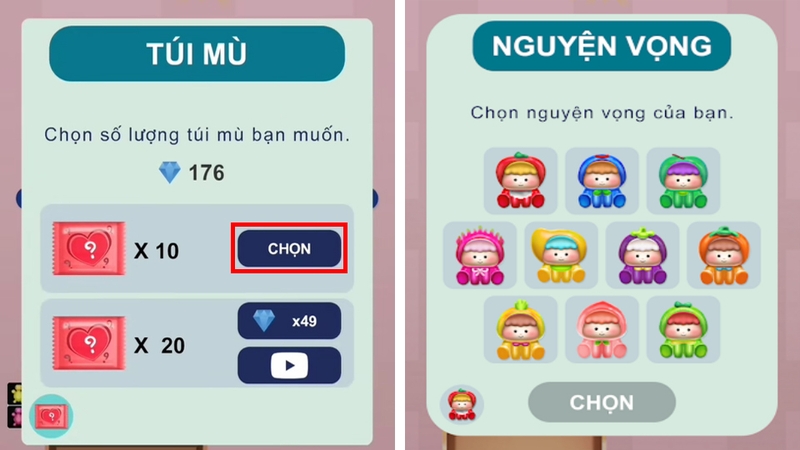 Chọn số lượng túi mù và nguyện vọng quà tặng