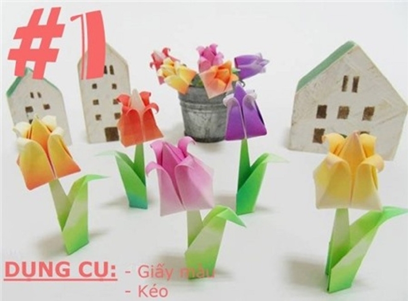 Cách gấp hoa bằng giấy vuông (giấy Origami) - Hoa Tulip