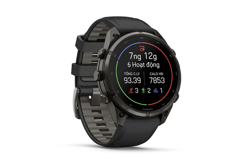 Garmin Fenix 9 Pro Titanium phủ DLC Carbon 47 mm AMOLED dây silicone 6