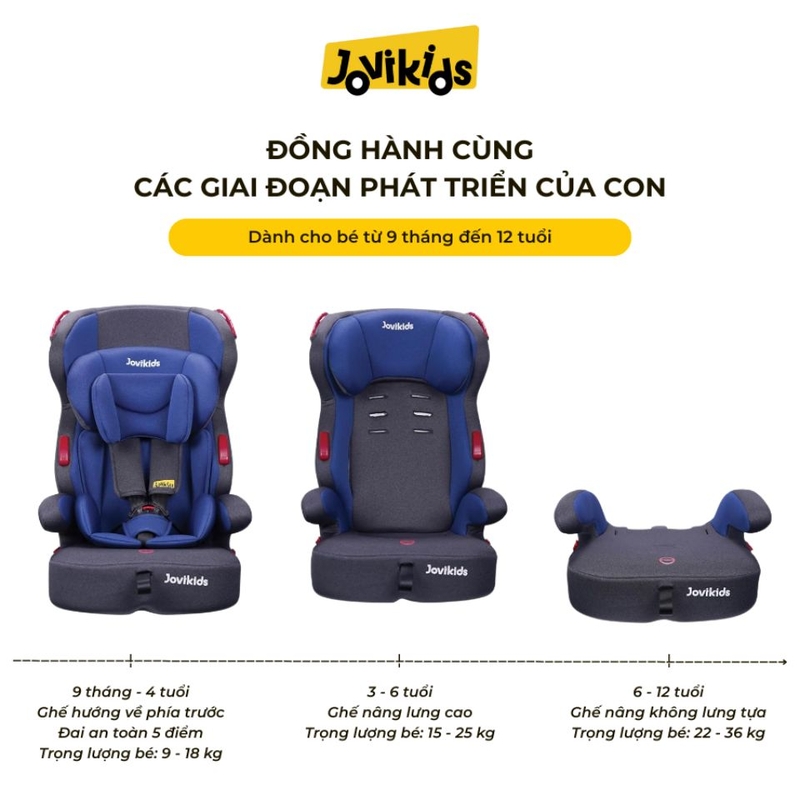 Ghế ô tô trẻ em 2 trong 1 Jovikids Tammy R44 Phù hợp với nhiều độ tuổi của bé