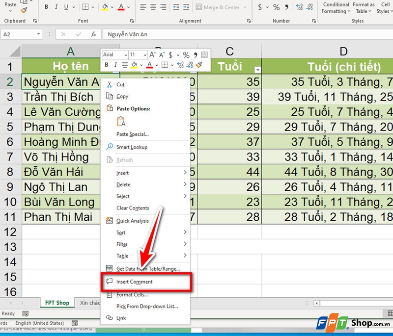 Sử dụng ghi chú trong Excel - 03
