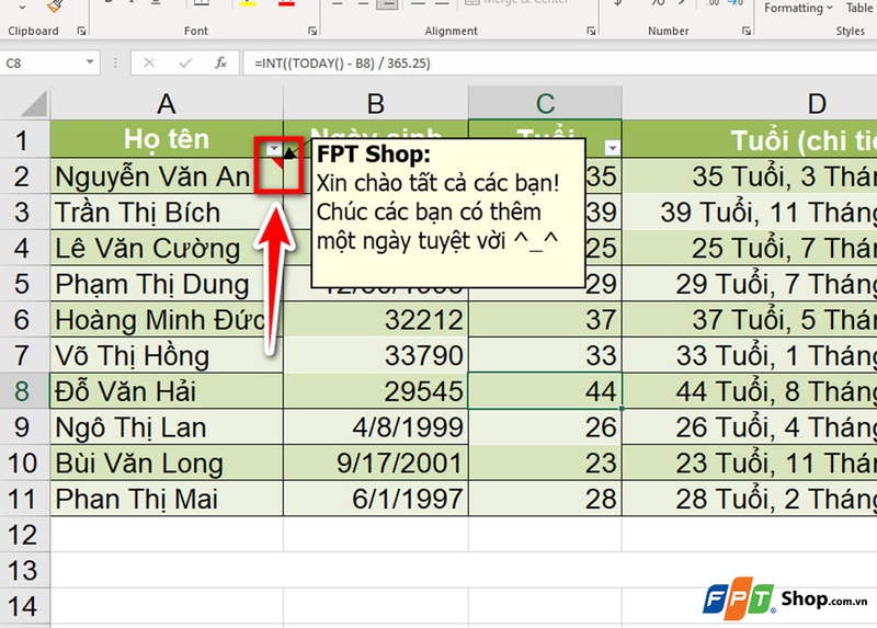 Sử dụng ghi chú trong Excel - 05