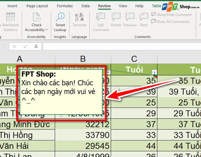 Sử dụng ghi chú trong Excel - 07