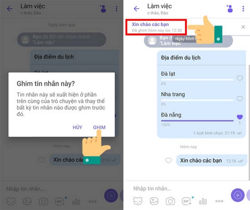 Xác nhận việc ghim tin nhắn
