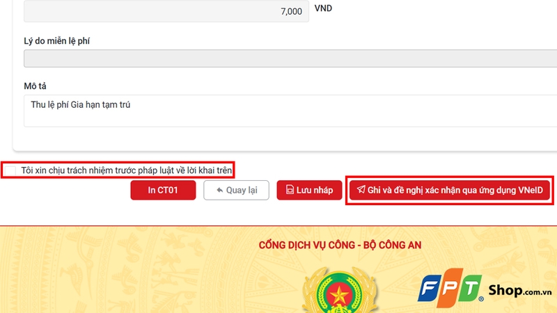 Nhấn "Ghi và đề nghị xác nhận qua ứng dụng VNeID"