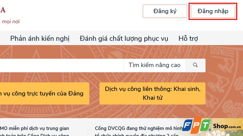 Chọn nút "Đăng nhập"