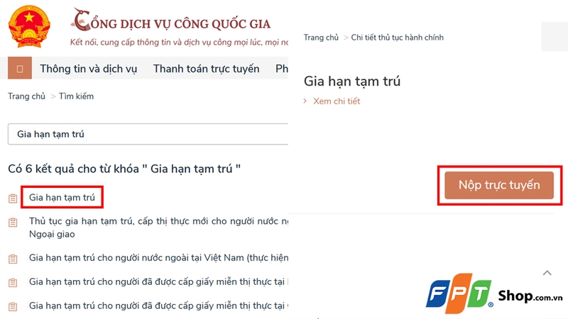 Nhấn vào mục "Nộp hồ sơ" tương ứng