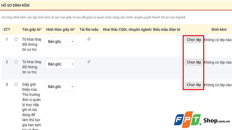 Tải lên hồ sơ đính kèm
