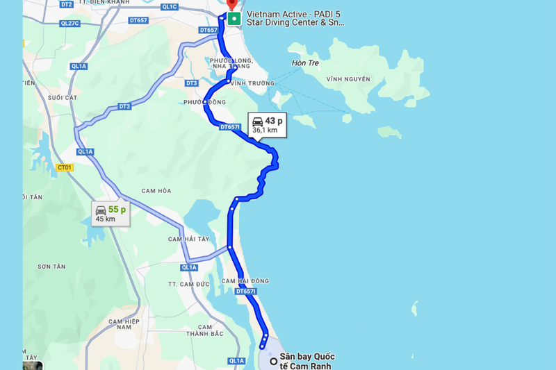Quảng đường từ sân bay Cam Ranh đến Nha Trang