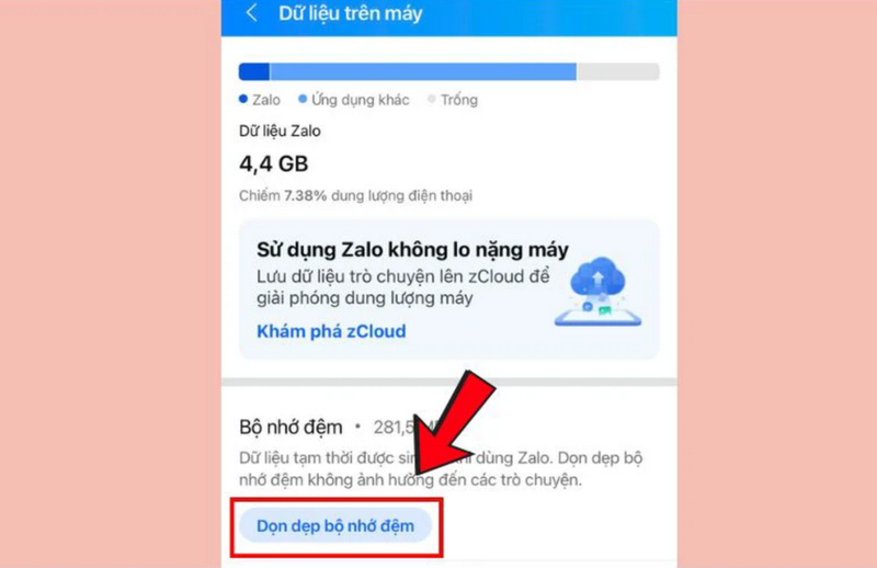 Truy cập vào phần dọn dẹp bộ nhớ ứng dụng
