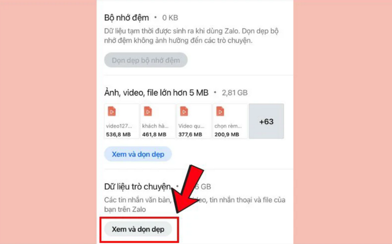 Xem lại các phần dữ liệu có trên ứng dụng