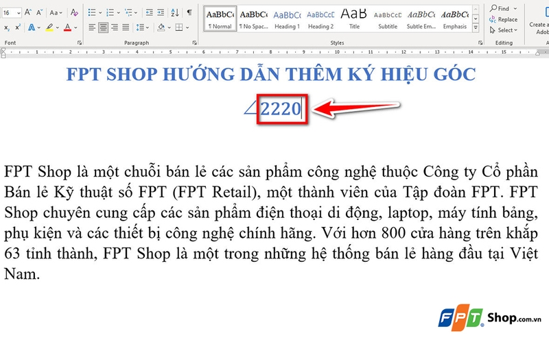 Cách gõ ký hiệu góc trong Word - 05