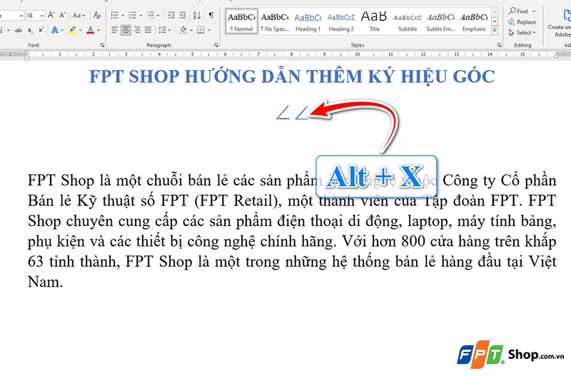 Cách gõ ký hiệu góc trong Word - 06