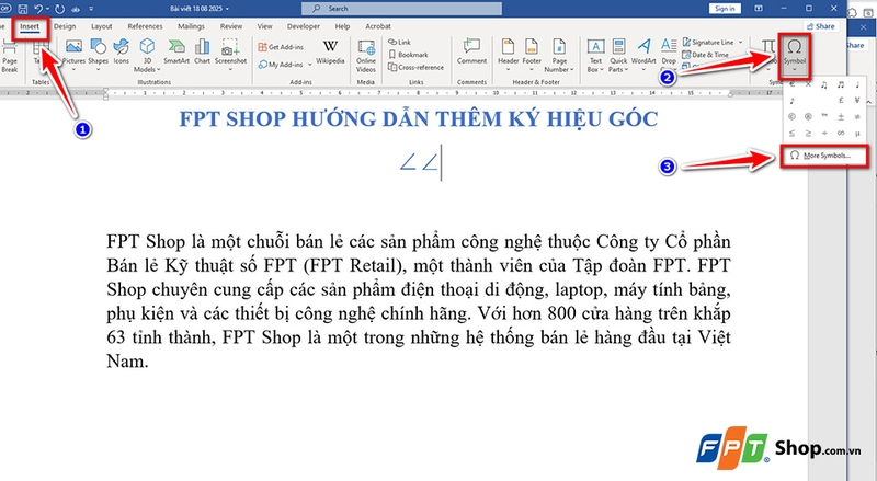 Cách gõ ký hiệu góc trong Word - 07