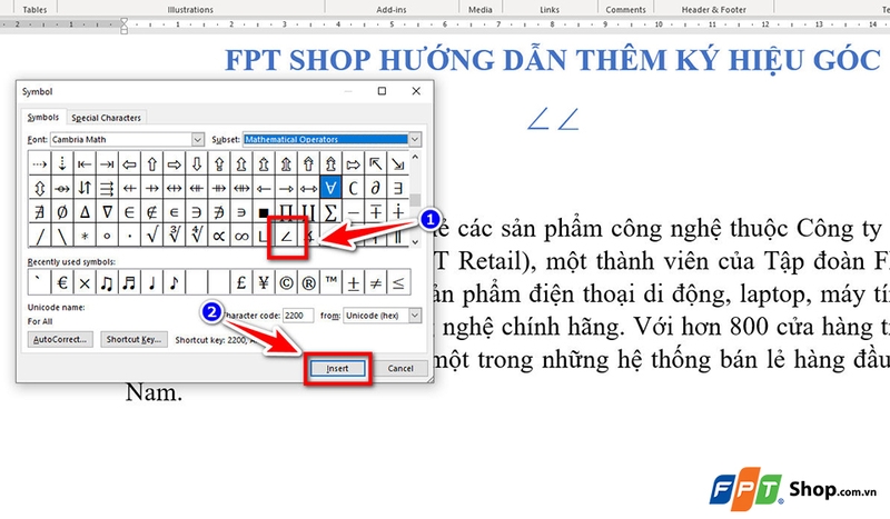 Cách gõ ký hiệu góc trong Word - 09