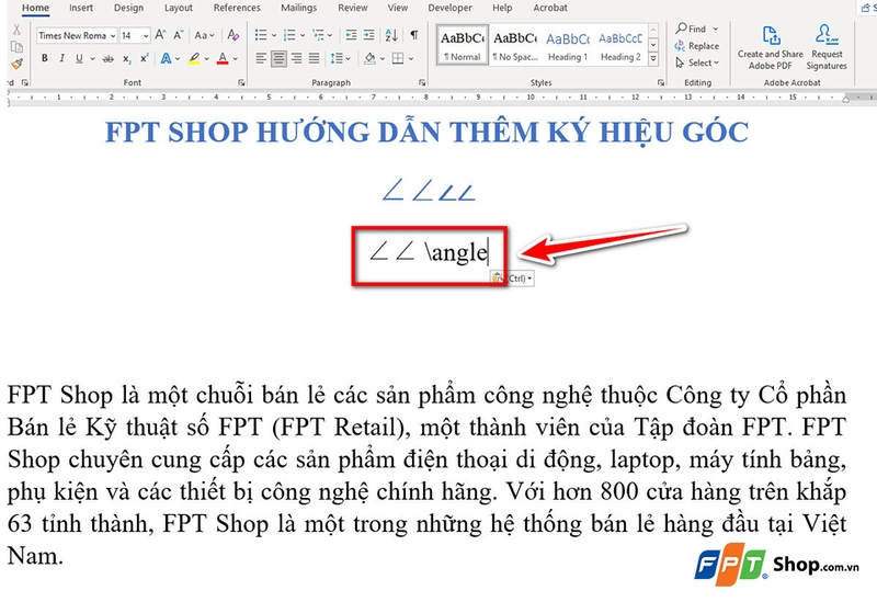Cách gõ ký hiệu góc trong Word - 14