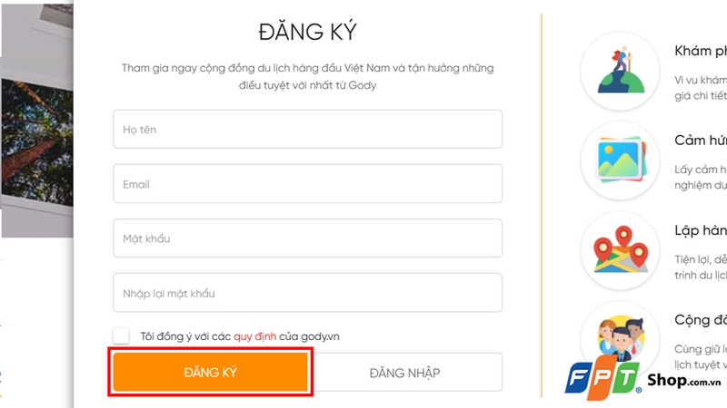 Điền lần lượt các thông tin để đăng ký tài khoản