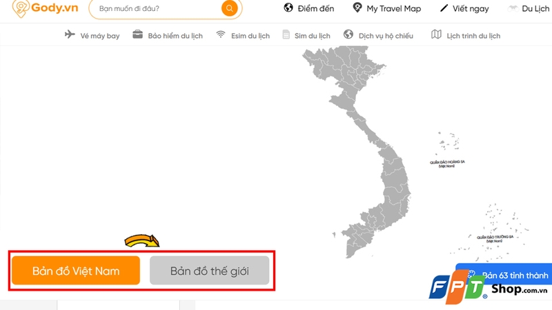Chọn Bản đồ thế giới hoặc Bản đồ Việt Nam