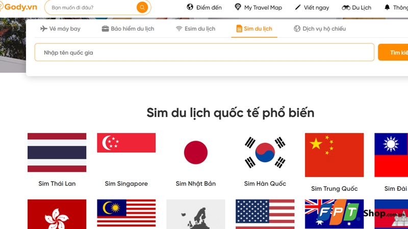 Gói cước SIM/eSIM tại Gody.vn phủ sóng trên nhiều quốc gia