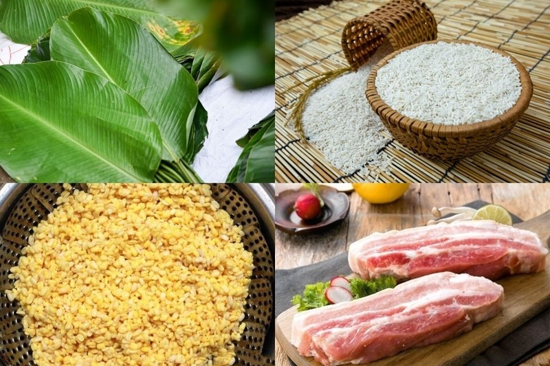 gói bánh tét bằng lá dong