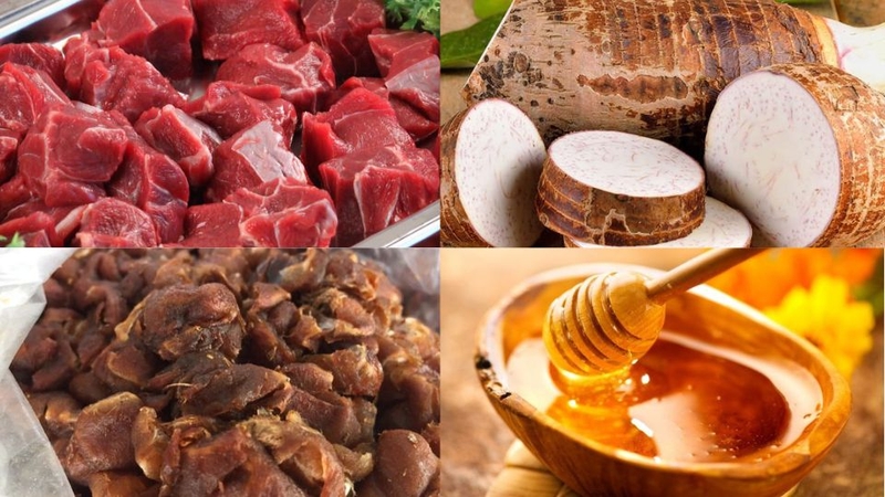Nguyên liệu gỏi bò khoai môn sốt me