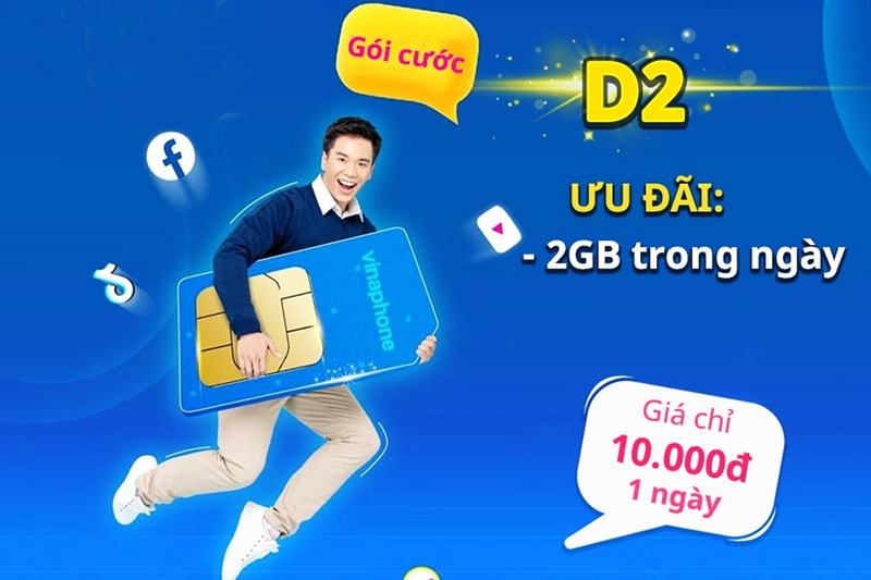 Gói cước 5G Vinaphone 1 ngày mới nhất hiện nay: D2.