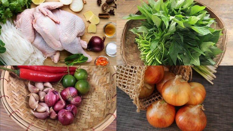 Nguyên liệu làm món gỏi gà rau lang