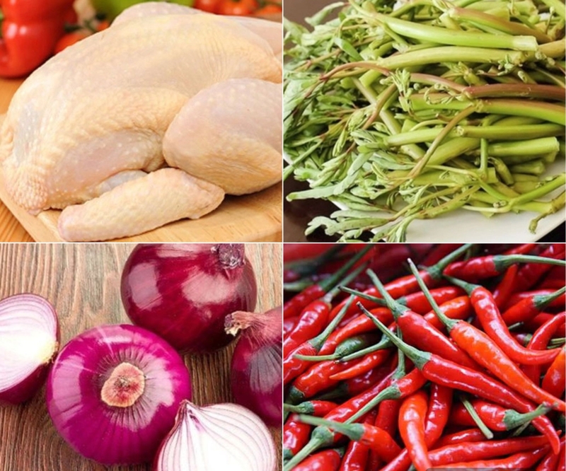 Nguyên liệu chuẩn bị cho gỏi gà rau nhút