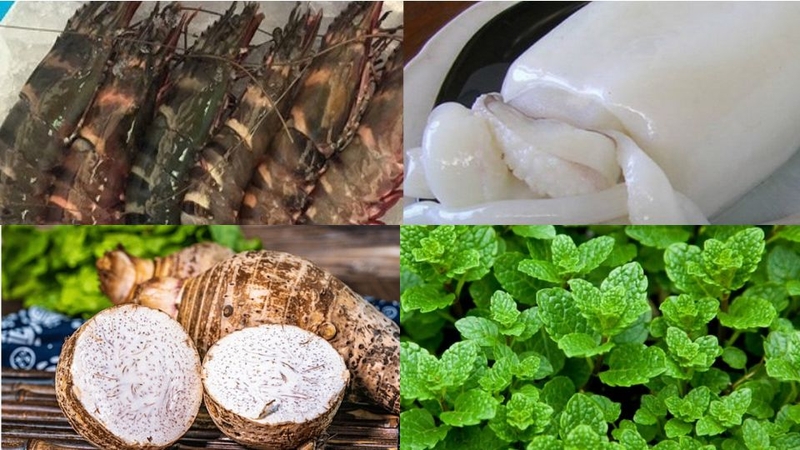 Nguyên liệu gỏi khoai môn hải sản