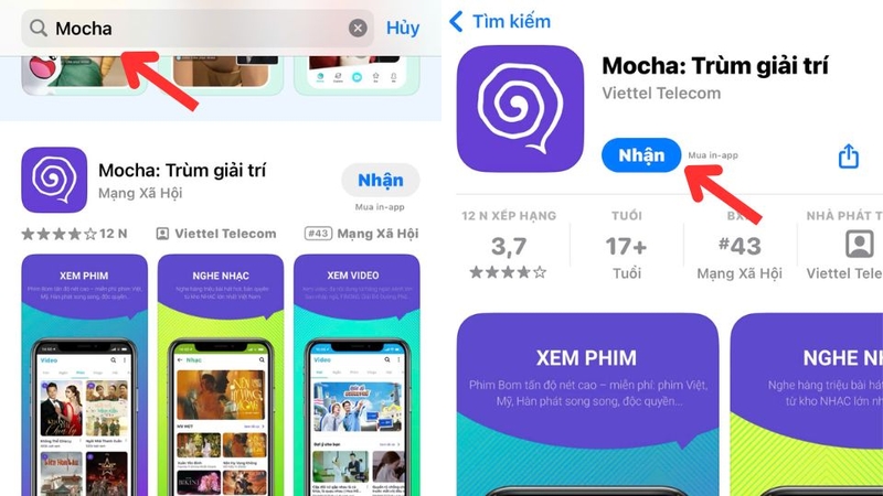 Tải ứng dụng Mocha. Truy cập kho ứng dụng trên điện thoại và tải Mocha về máy.
