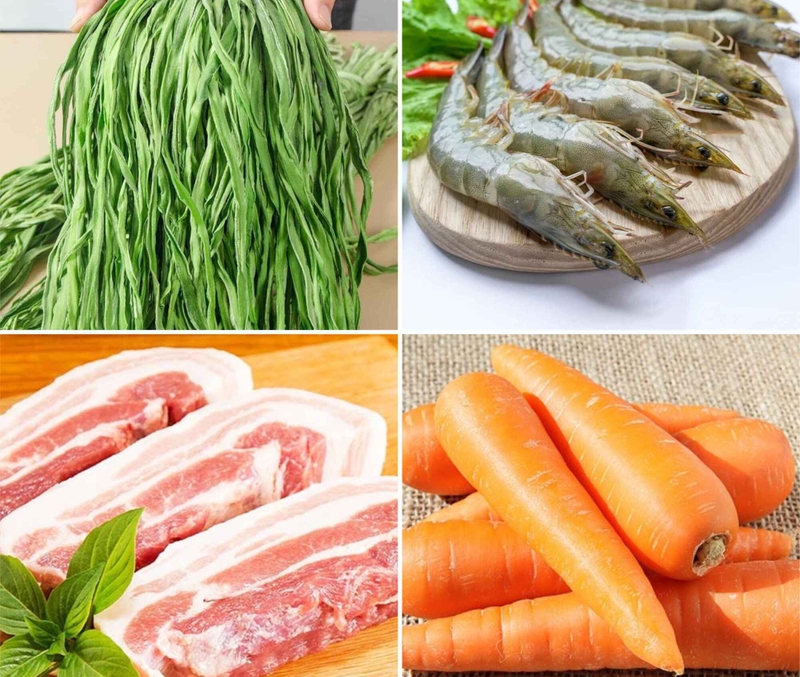 Nguyên liệu làm gỏi rau tiến vua tôm thịt