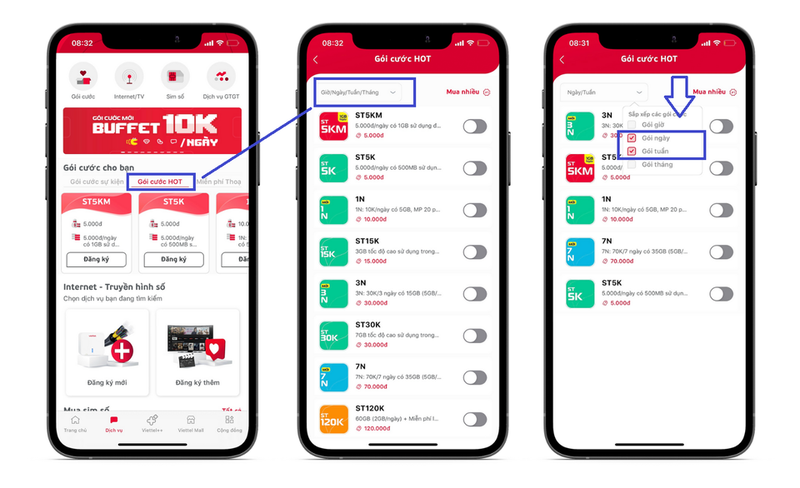 Đăng ký gói tin nhắn của Viettel qua App My Viettel