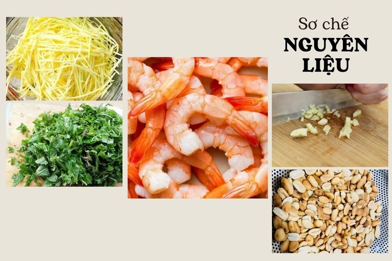 Sơ chế nguyên liệu gỏi xoài tôm thịt thập cẩm