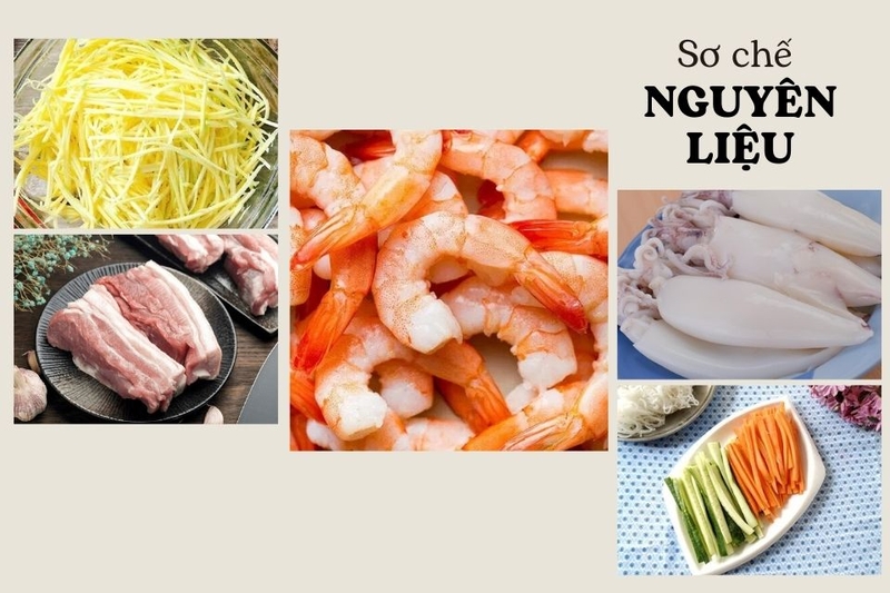 Sơ chế nguyên liệu gỏi tôm thịt hải sản