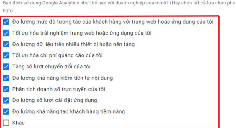 Bạn đánh dấu tích trước các mục nằm trong giao diện