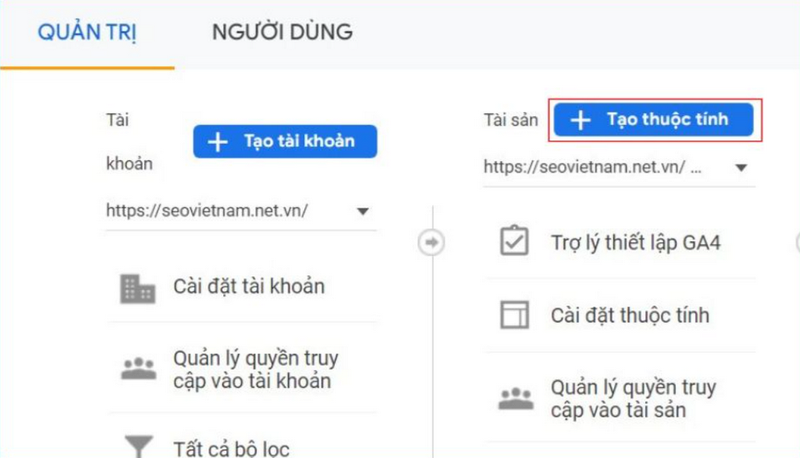 Chọn thuộc tính Google Analytics 4