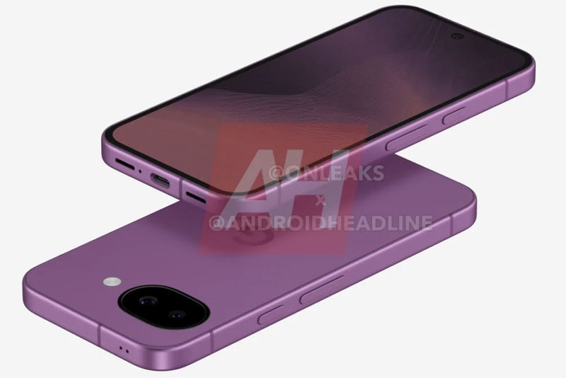 Google Pixel 11a ở góc nghiêng, cho thấy thiết kế cạnh phẳng và cụm phím vật lý bố trí bên phải.