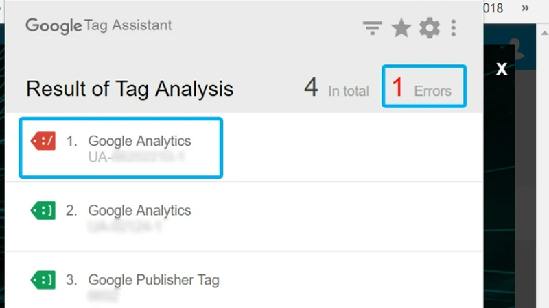 Cảnh báo của Google Tag Assistant