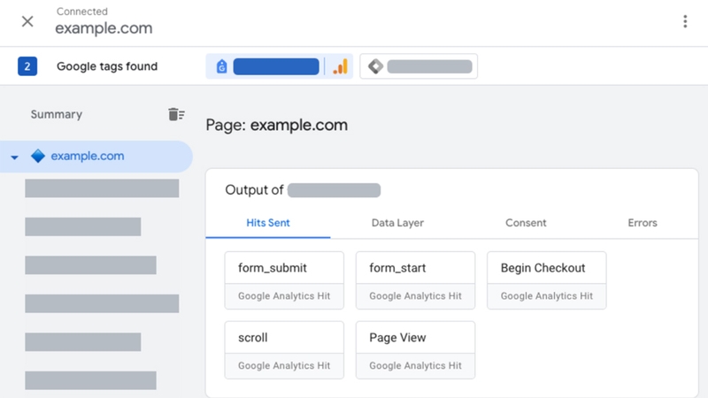Giao diện Google Tag Assistant
