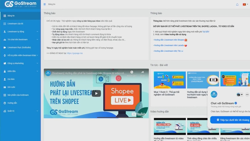 Giao diện quản lý trên GoStream