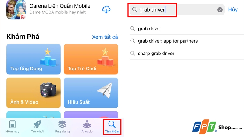 Nhập từ khóa "Grab Driver" vào thanh tìm kiếm