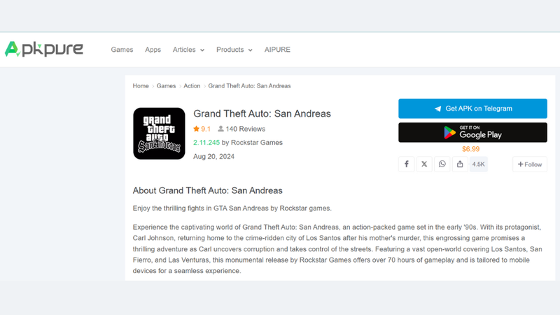 Dùng APKPure để tải GTA SA