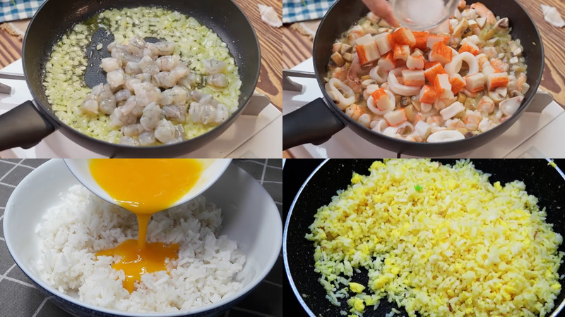 Bước 2: Xào hải sản và cơm