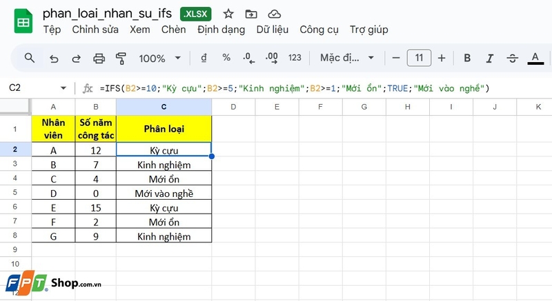 hàm ifs trong google sheet ảnh 3