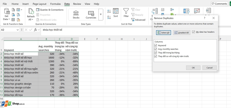 Hàm lọc trùng trong Excel ảnh 2