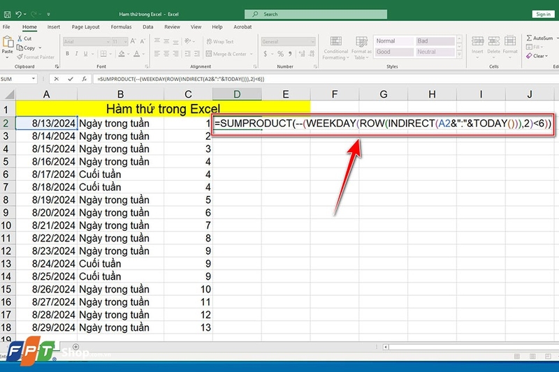 Hàm thứ trong Excel - Ảnh 05